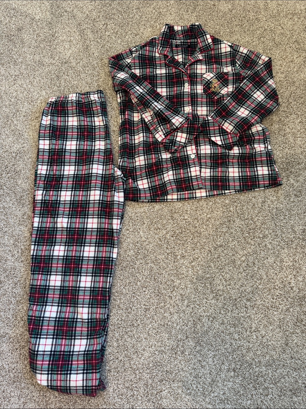 Ralph Lauren Plaid Flannel Pajama Set - Red & Green, size large